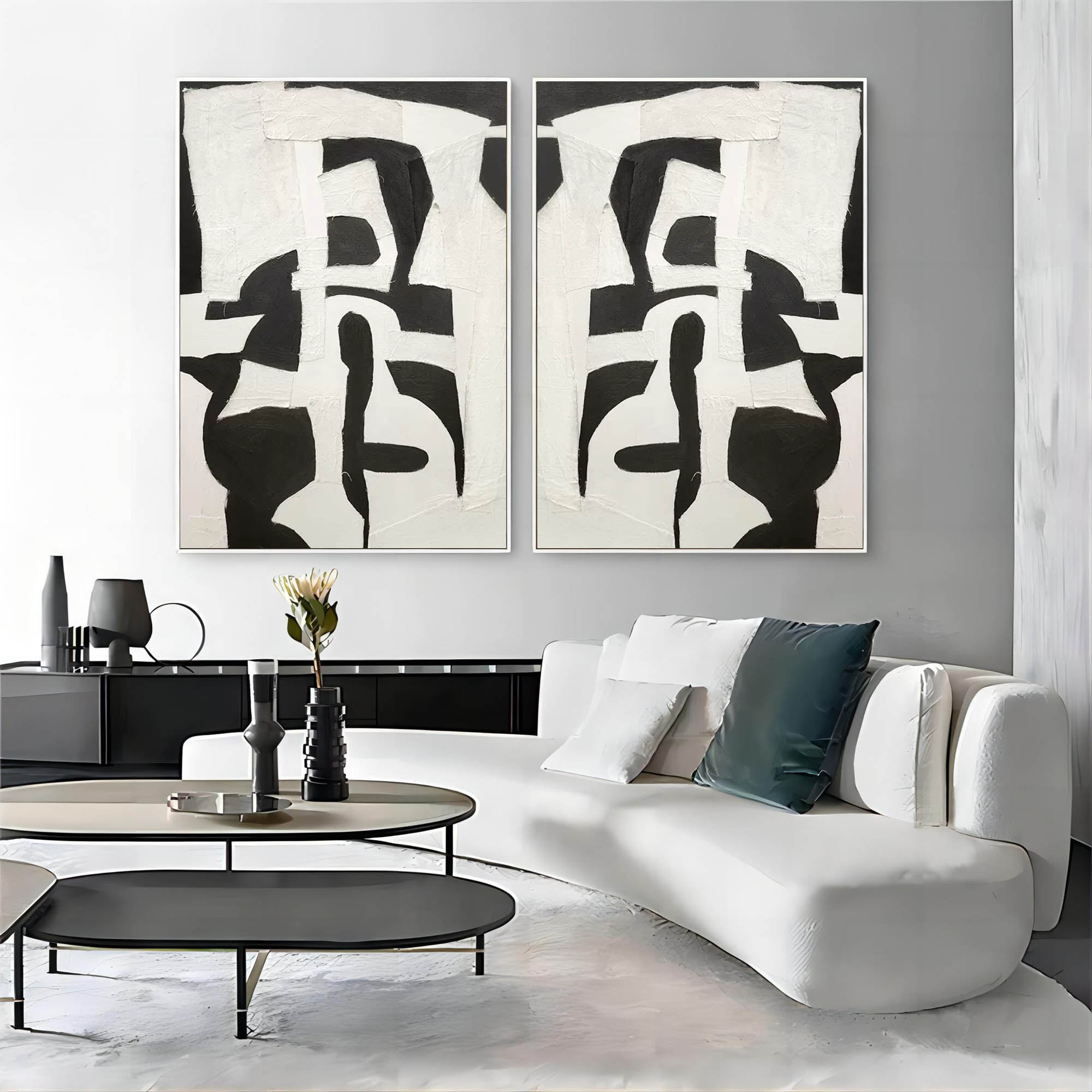 Wall Art Black White Mirror Symmetric Patchwork