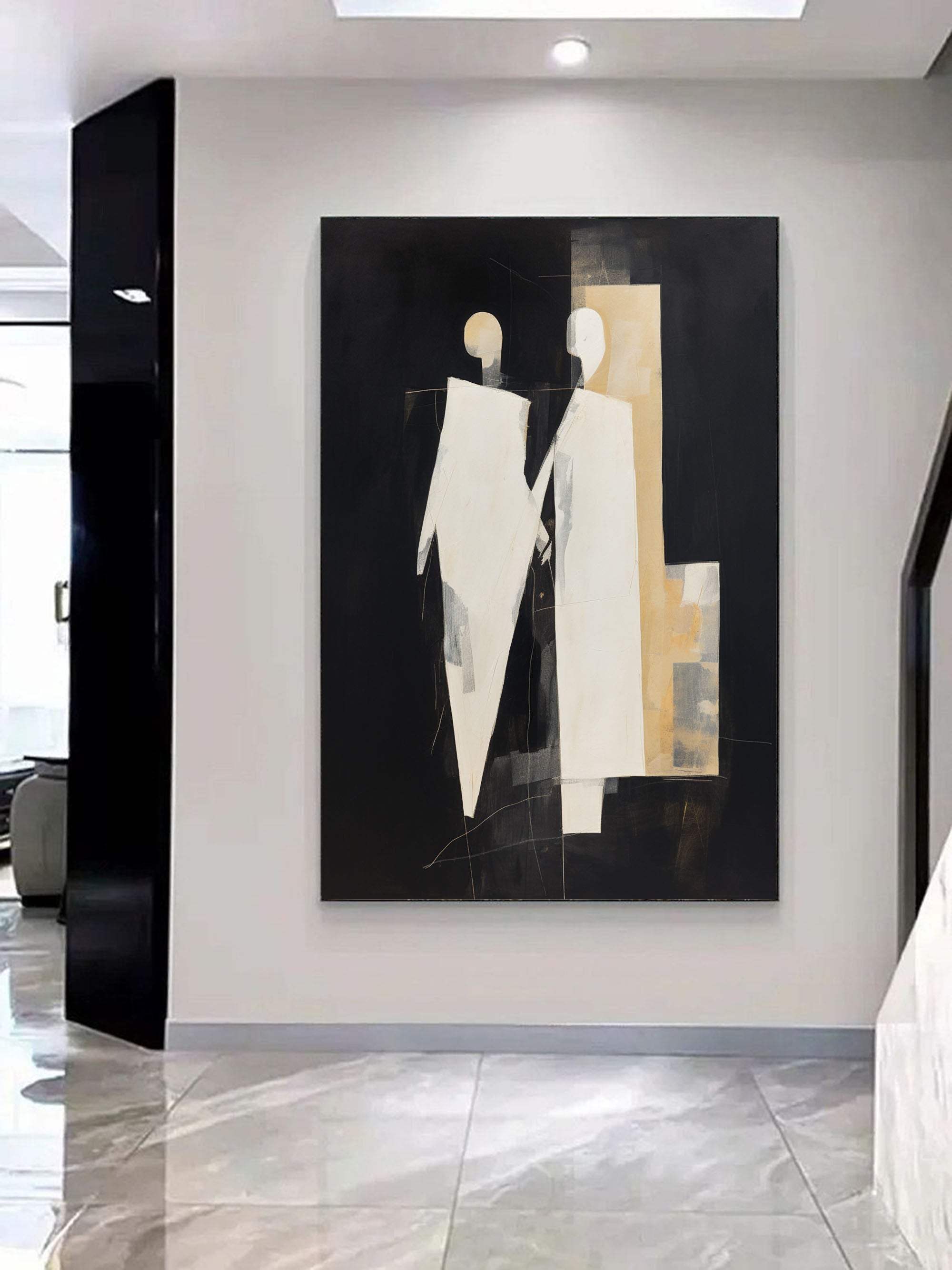 Wall Art Black Beige Abstract Figure Collage