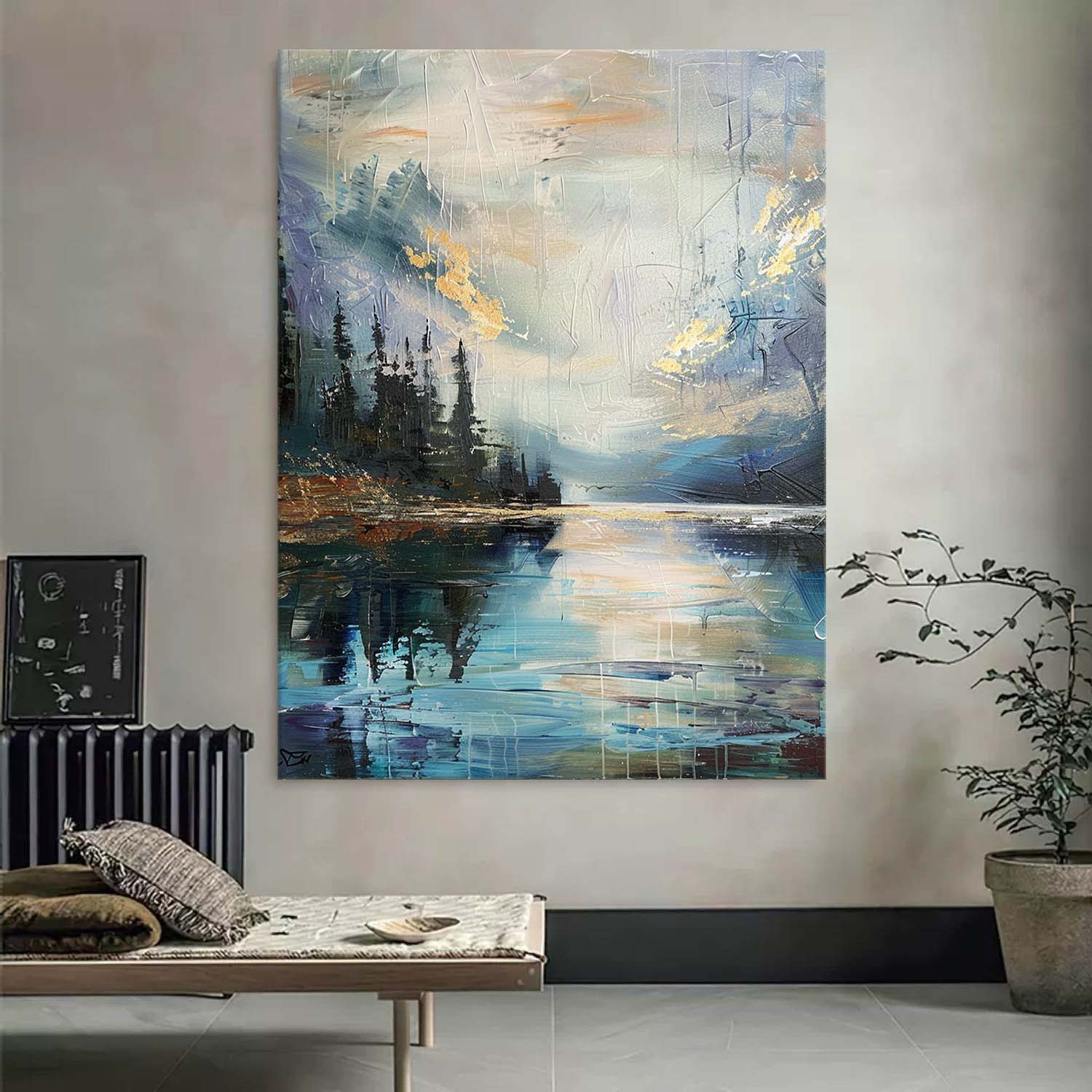 Lakeside Forest Landscape Impasto Painting