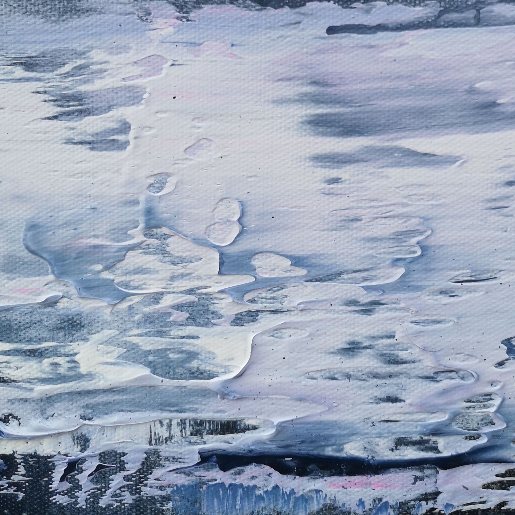 Blue‑Purple‑White Vertical Seascape Blended Impasto‑Textured Artwork