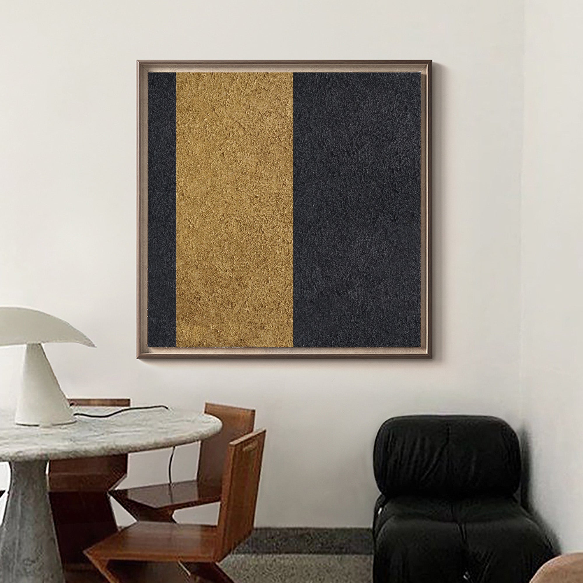 Black‑Gold Square Split‑Block Symmetrical Heavy‑Rugged‑Textured Artwork