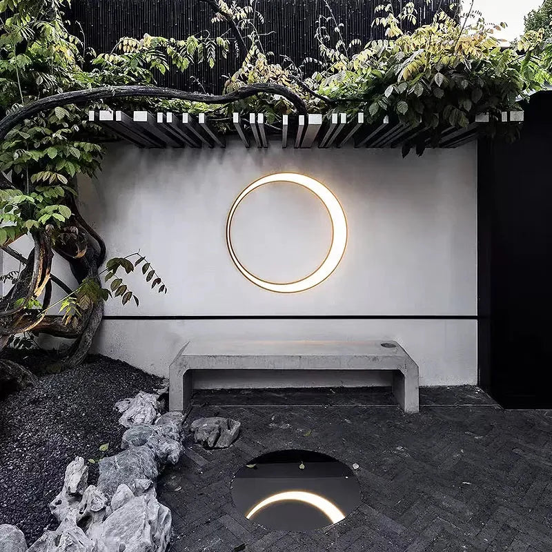 Ray Art Deco Ring Metal Lunar Glow Outdoor Wall Light - Neutralighting