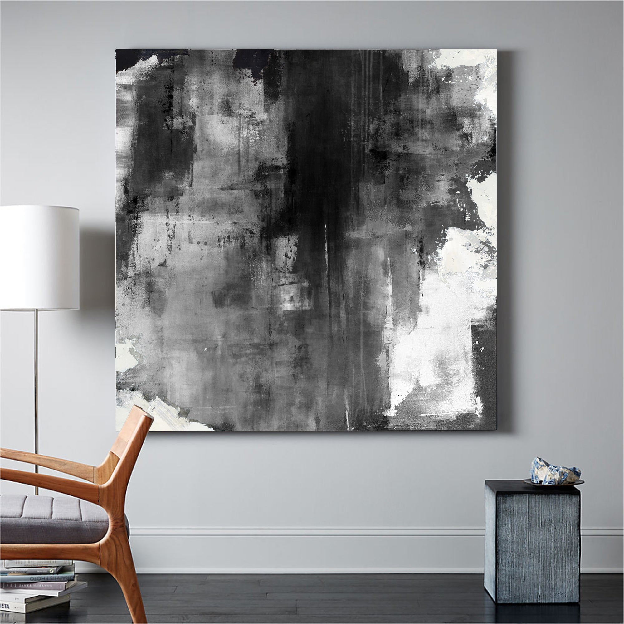 Large Black Grey White Abstract Painting