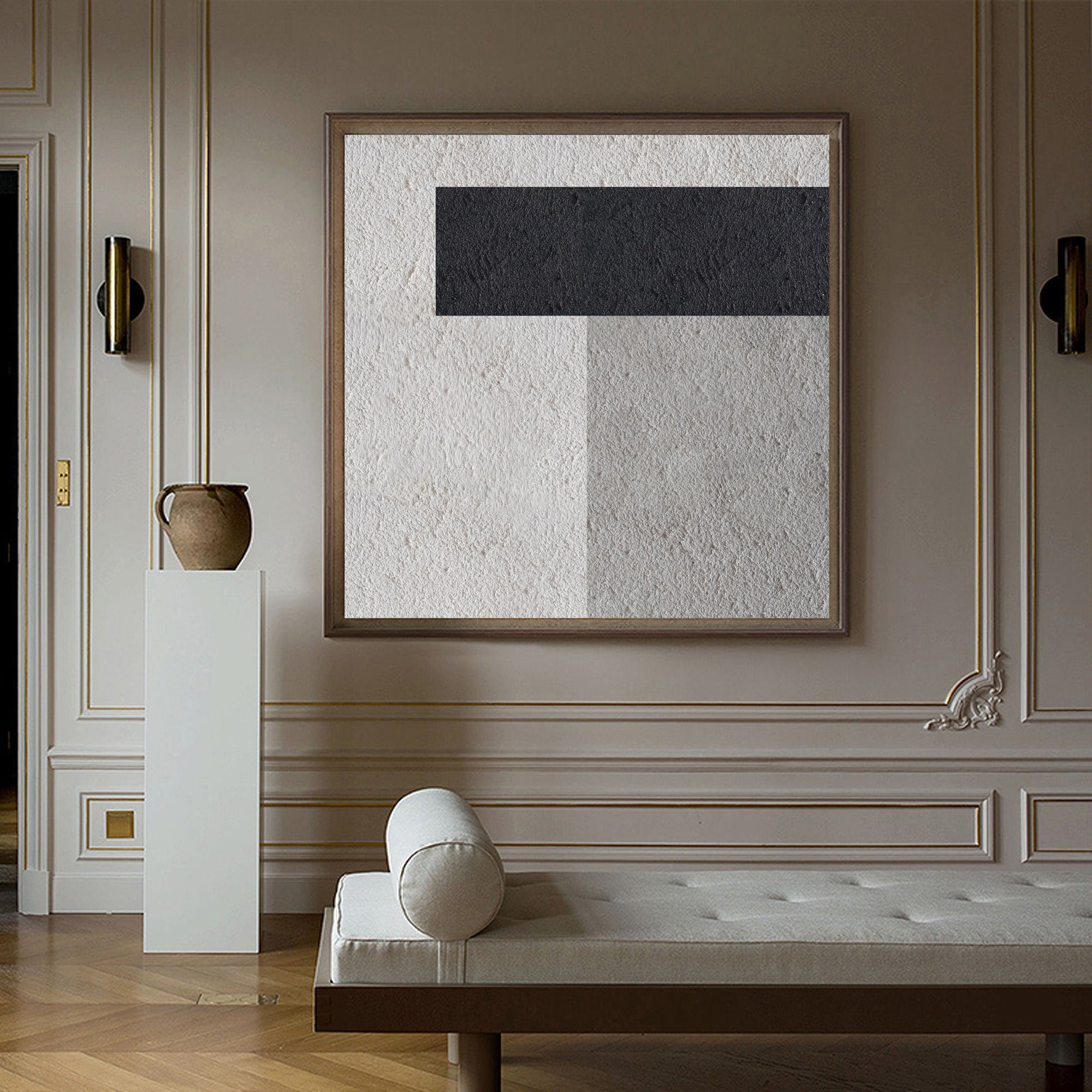 Black‑Off‑White‑Grey Square Block‑Shaped Contrast Coarse‑Textured Artwork