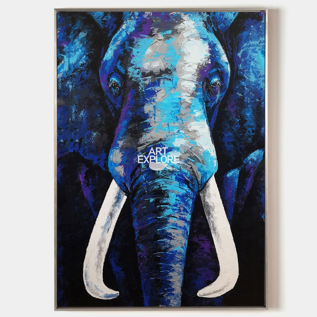 Vertical  Blue Elephant Abstract Painting