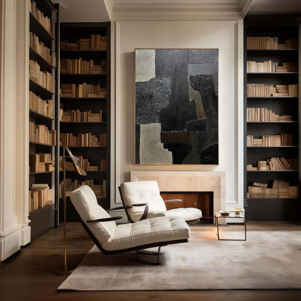 Black Charcoal Beige Abstract Painting