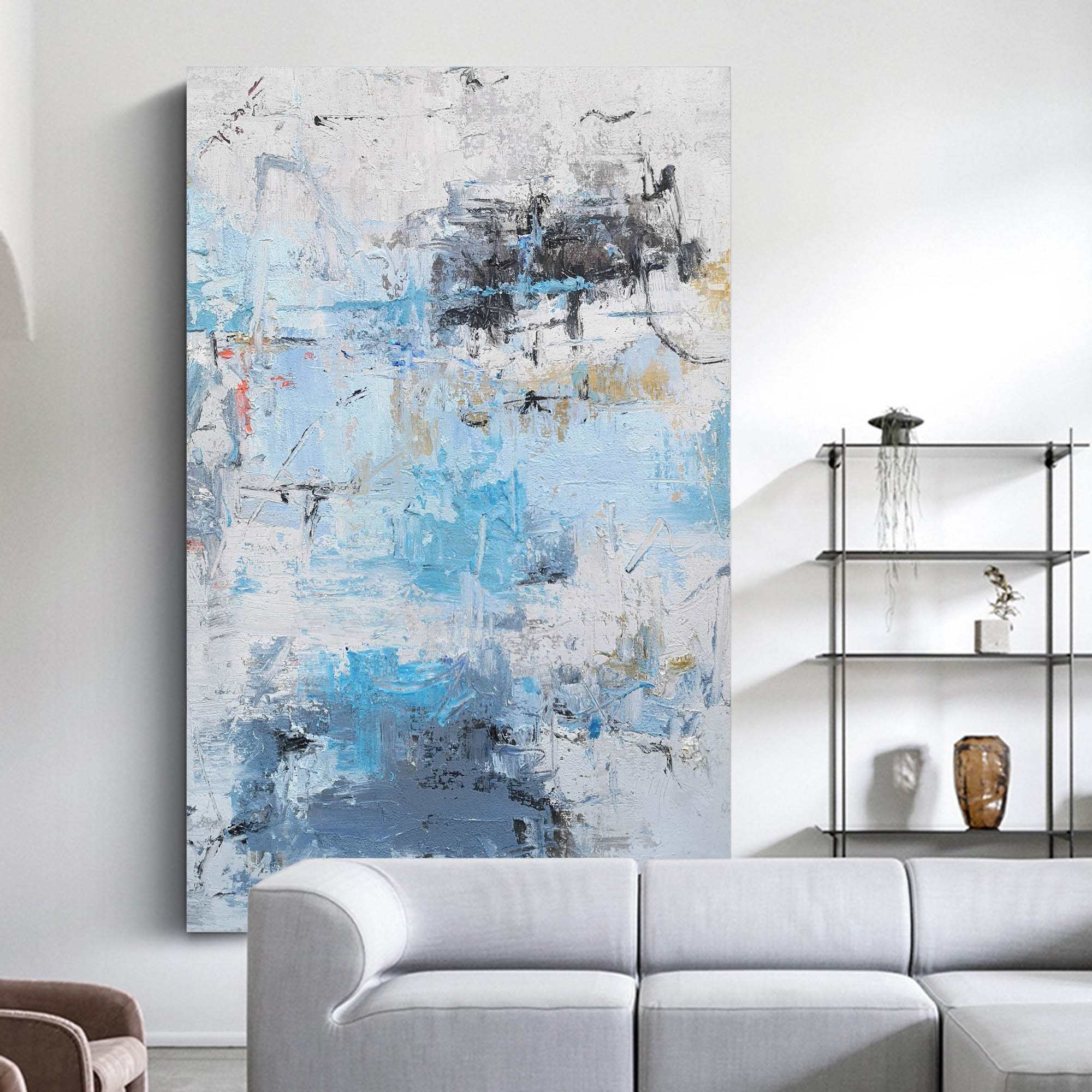 Modern Blue Grey Abstract Textured Painting