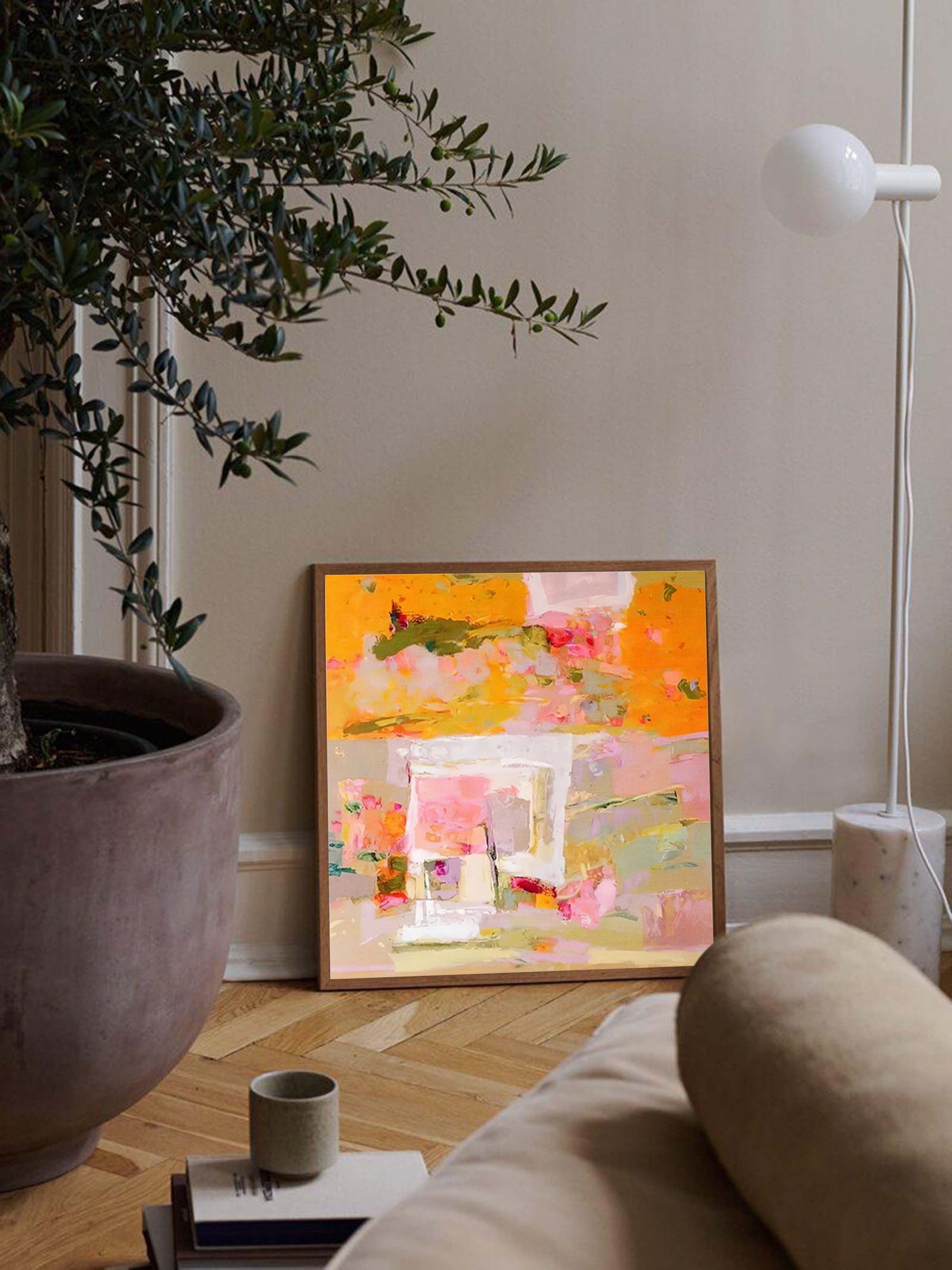 Vibrant Orange and Pink Abstract Canvas Wall Art