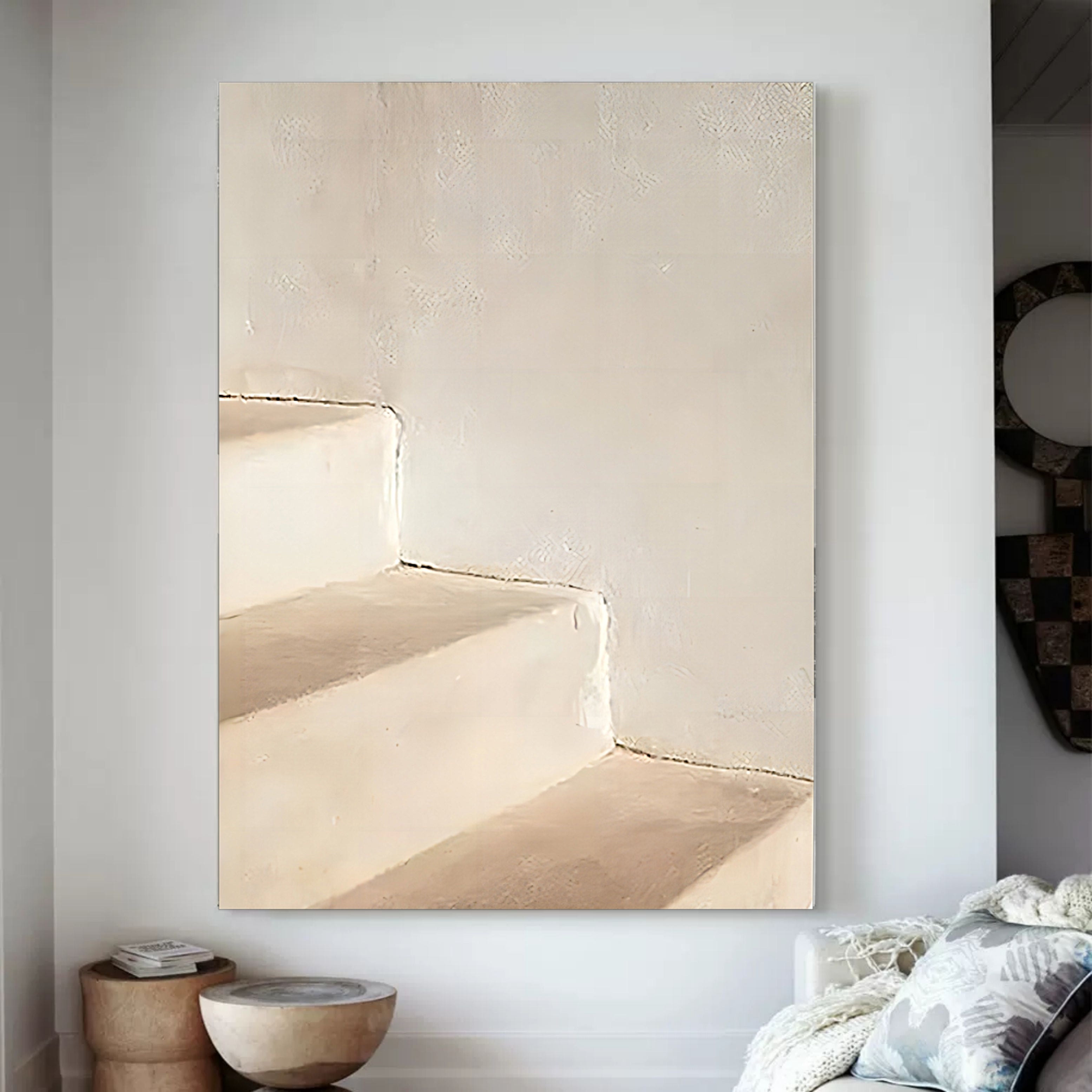 Wall Art Beige Minimalist Staircase Shadow