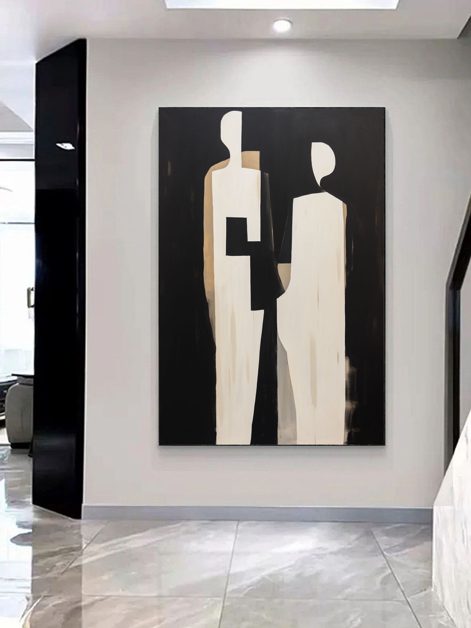 Wall Art Black Beige Abstract Couple