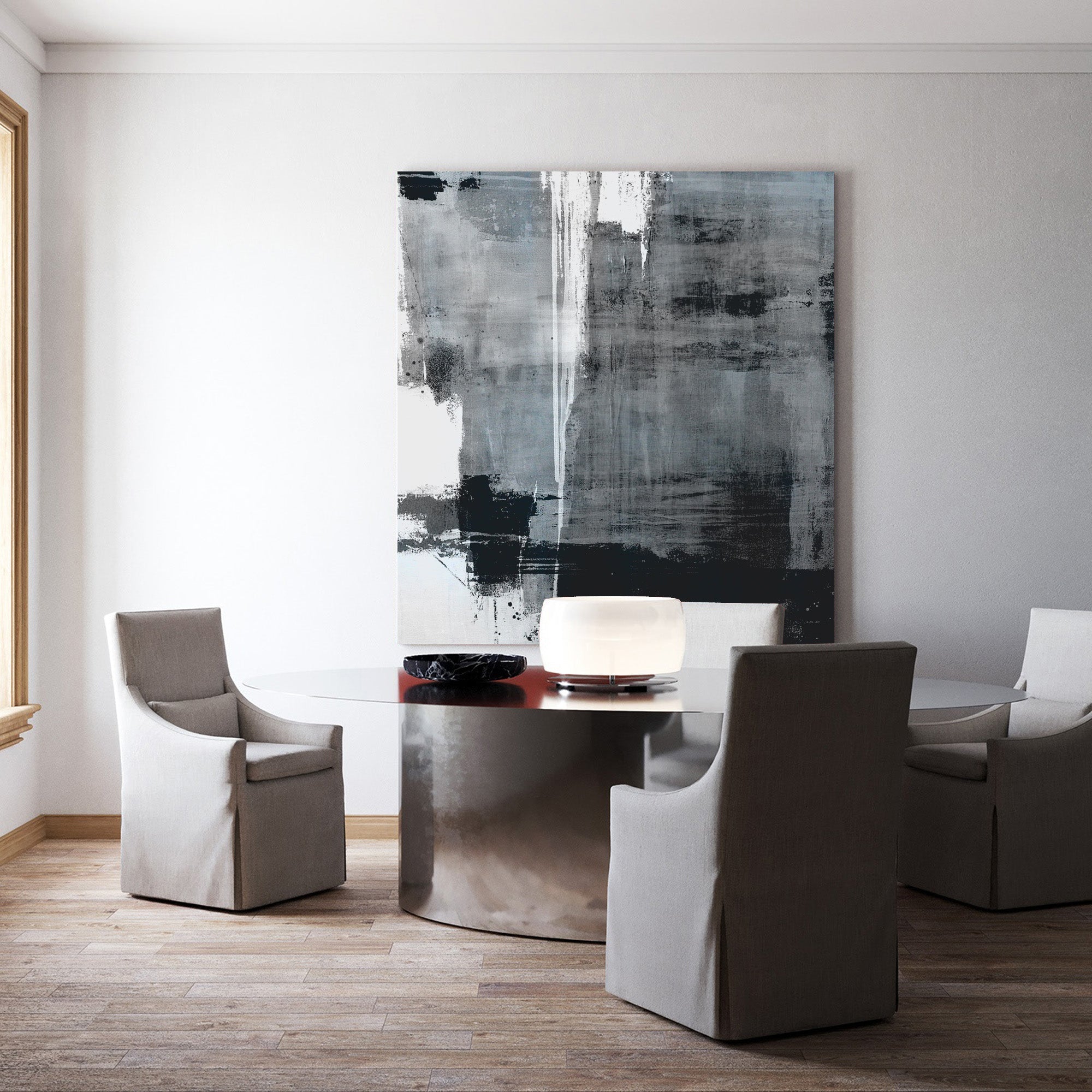 Blue Black White Abstract Painting