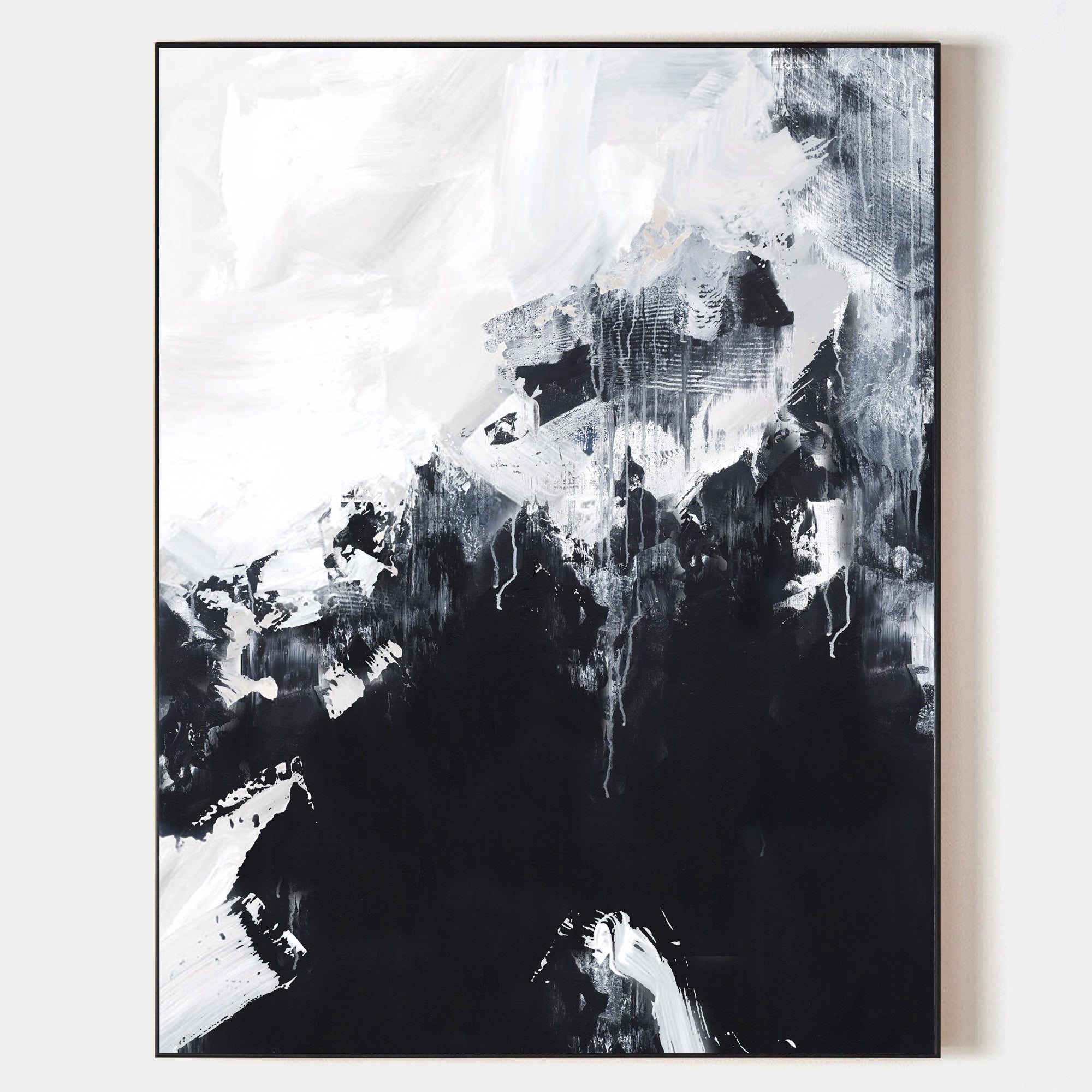 Black White Abstract Mountain Canvas Wall Art