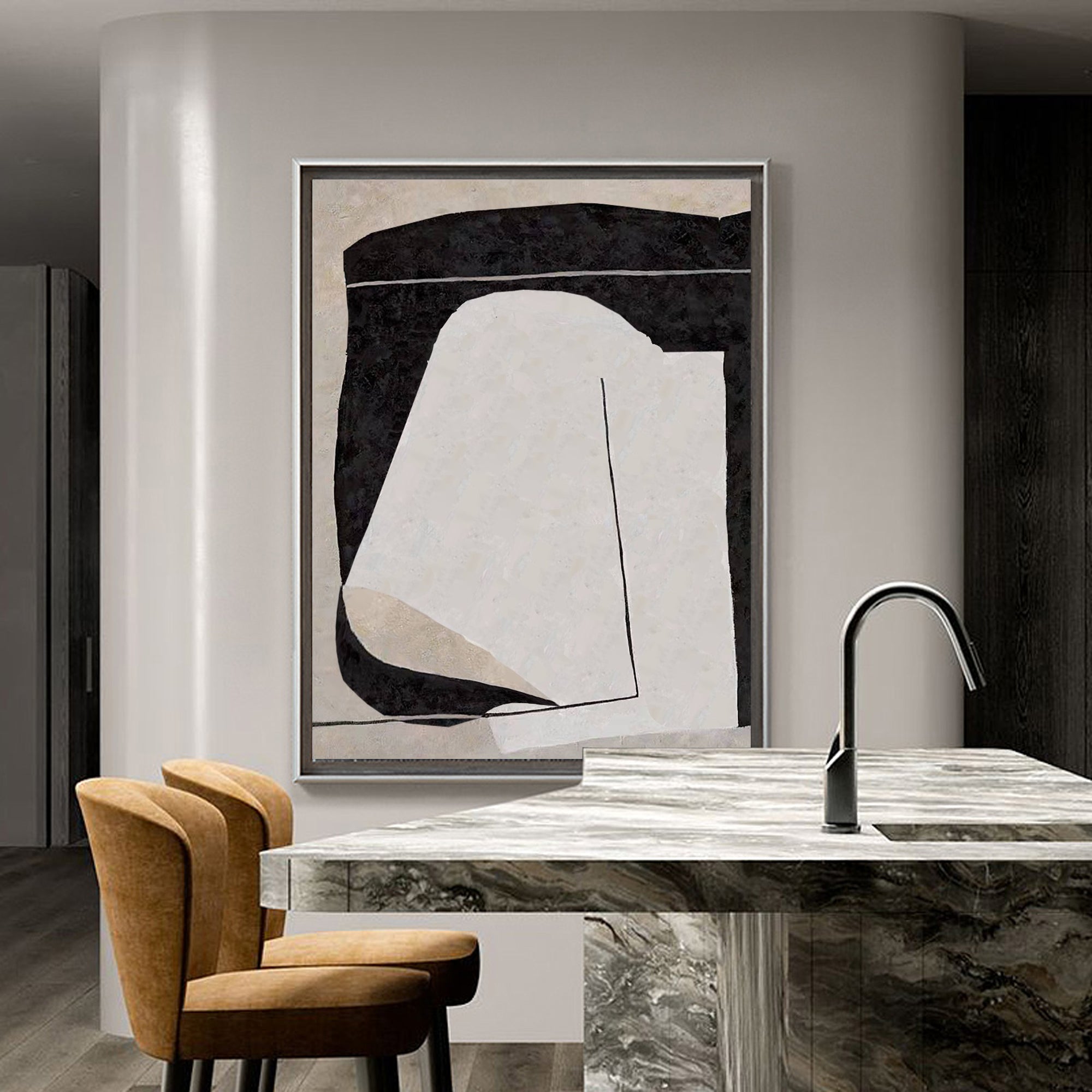 Minimalist Black White Abstract Framed Wall Art