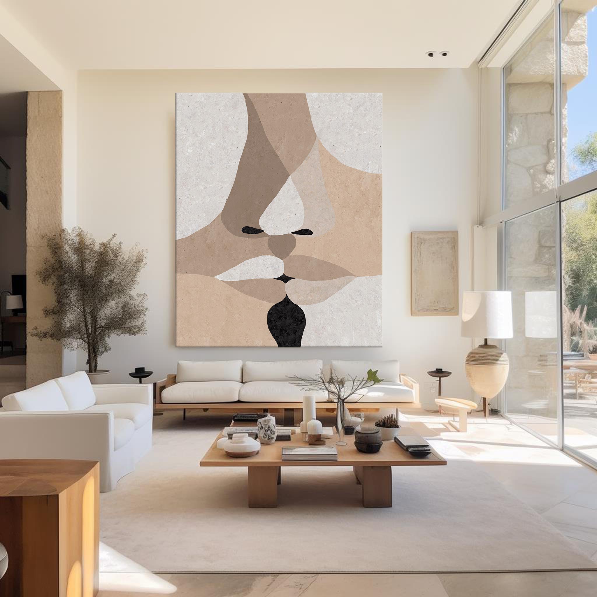 Taupe‑Beige Vertical Face‑Fragment Layer‑Textured Artwork
