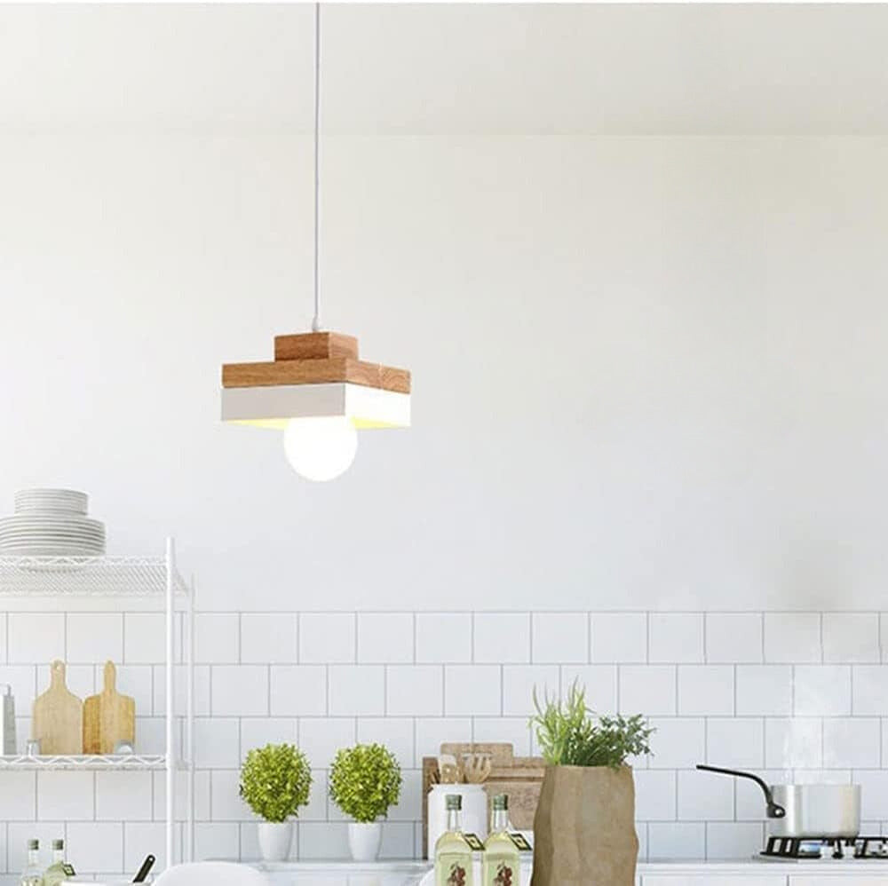 Aria Minimalist Black & White Wood Geometric Pendant Light - Neutralighting