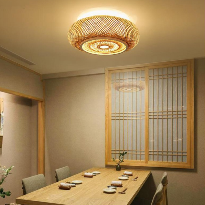 Muto Rattan Woven Rustic LED Flush Mount Ceiling Light - Neutralighting