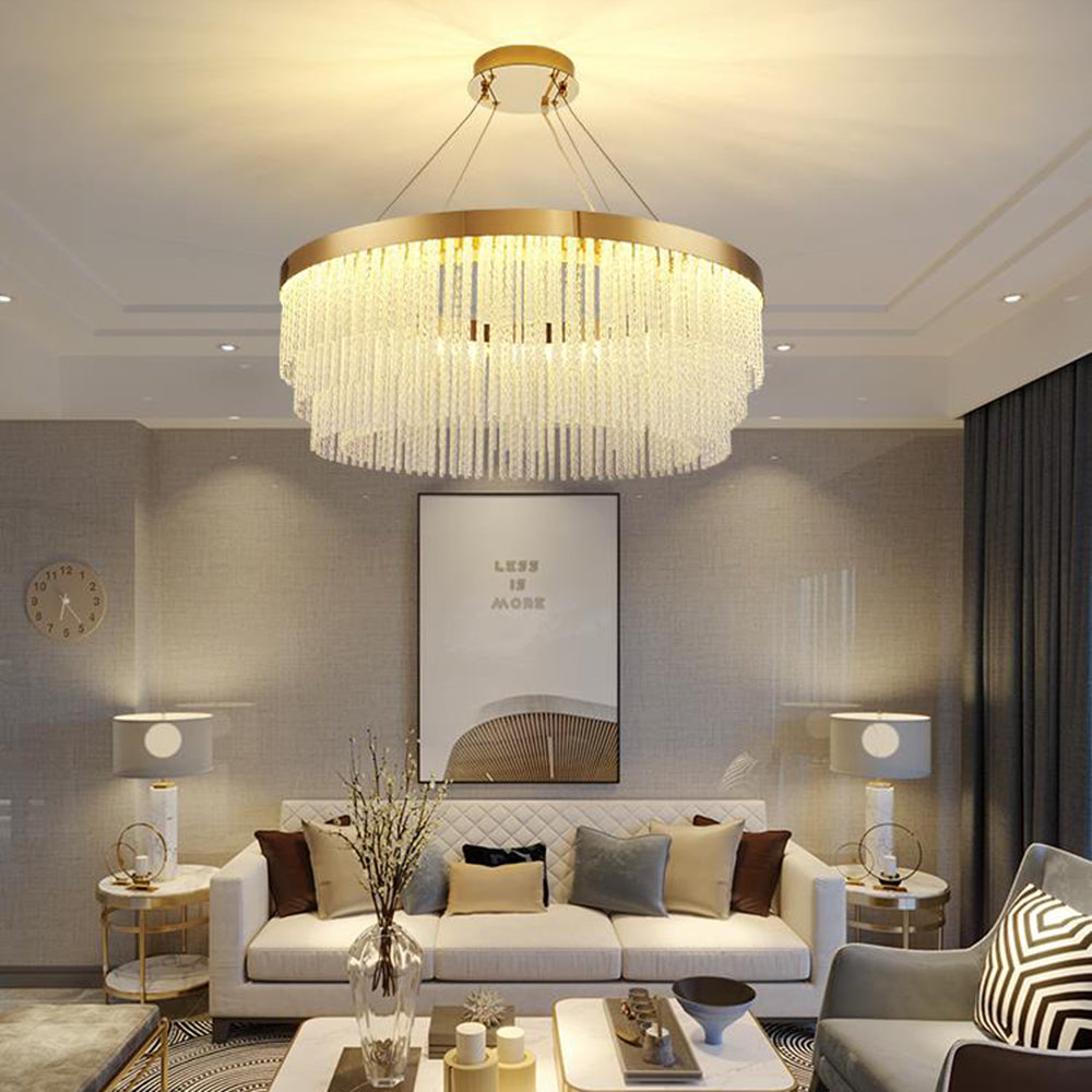 Kristy Modern Spiral Crystal Ring /Rectangle Chandelier, Gold - Neutralighting