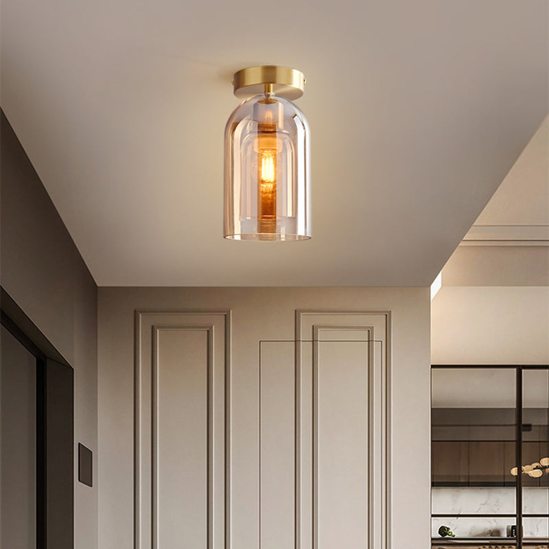 Valentina Modern Cylinder Semi-Flush Mount Clear Glass Ceiling Light, Cognac/Grey - Neutralighting