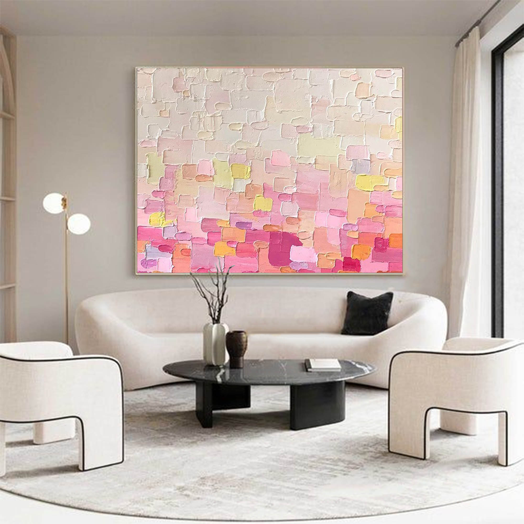 Wall Art Impasto Abstract Pink Gradient Geometric