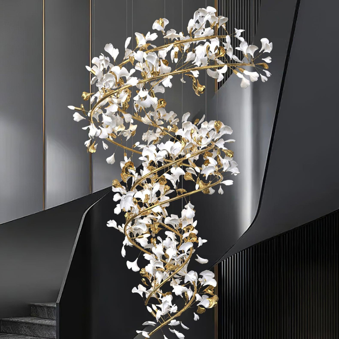 Olivia Modern Gold Staircase Chandelier, Metal & Ceramic - Neutralighting