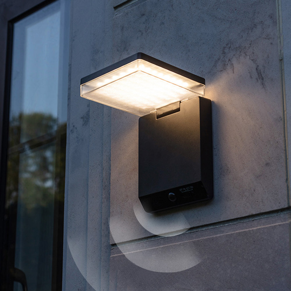Ray Modern Minimalist Right-Angle Acrylic Sensor Solar Waterproof Outdoor Wall Lamp, Black - Neutralighting