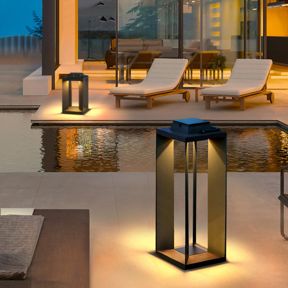 Ray Minimalist Cuboid Outdoor Floor Lamp, Hardwired, Black - Neutralighting