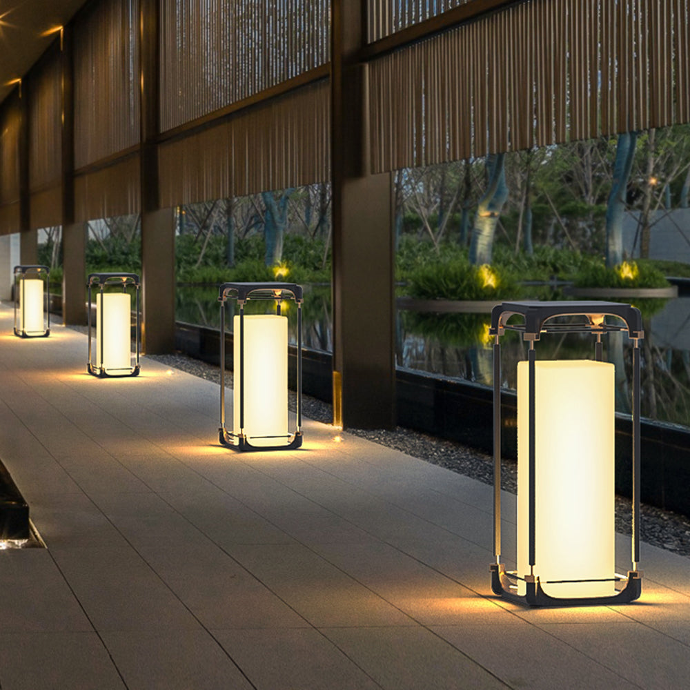 Ray Simple Cube/Cuboid Outdoor Floor Lamp, Hardwired/Solar, Black - Neutralighting