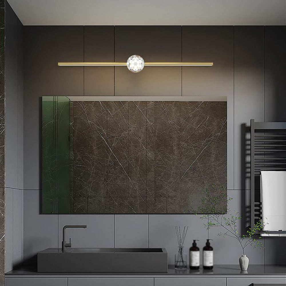 Kristy Minimalist Linear Metal/Crystal Mirror Front Vanity Wall Lamp, Gold - Neutralighting
