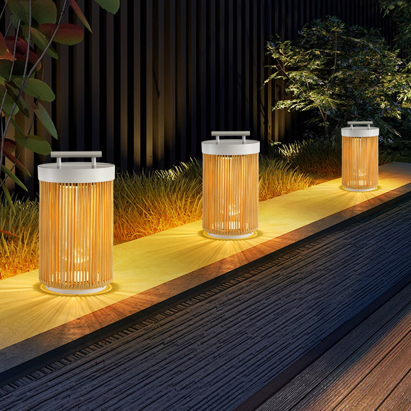 Ray Retro Metal/Rattan Floor Lamp, Hardwired/Solar/LED, Outdoor - Neutralighting
