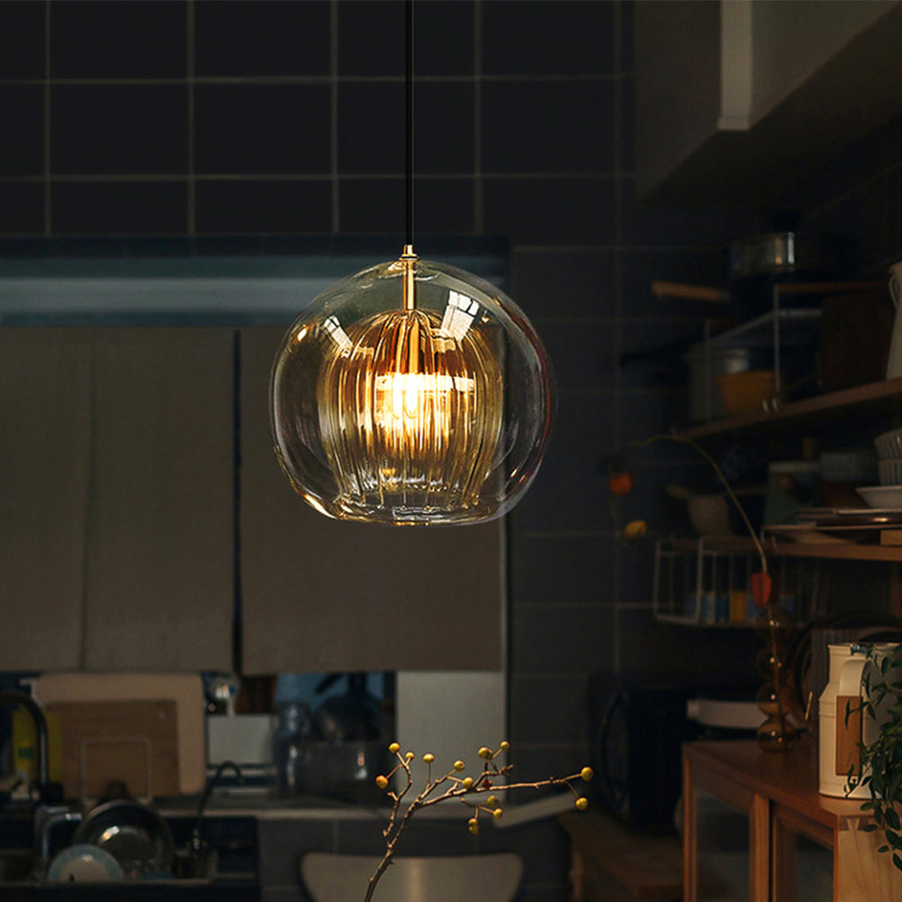 June Glass Globe Pendant Light Clear &Amber