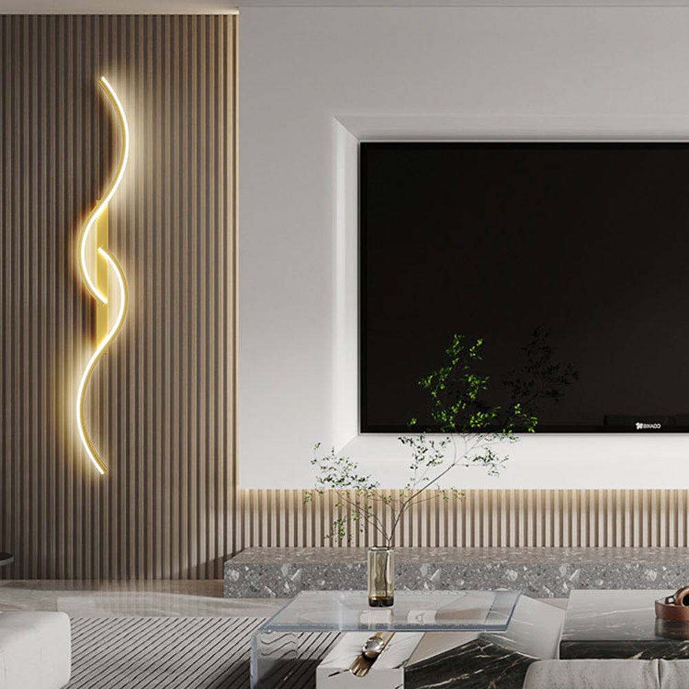 Lumor Modern Linear Wave Bedroom Wall Lamp, Black/Gold - Neutralighting