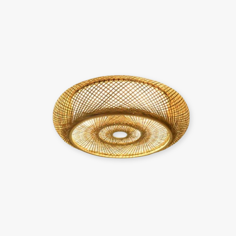 Muto Rattan Woven Rustic LED Flush Mount Ceiling Light - Neutralighting