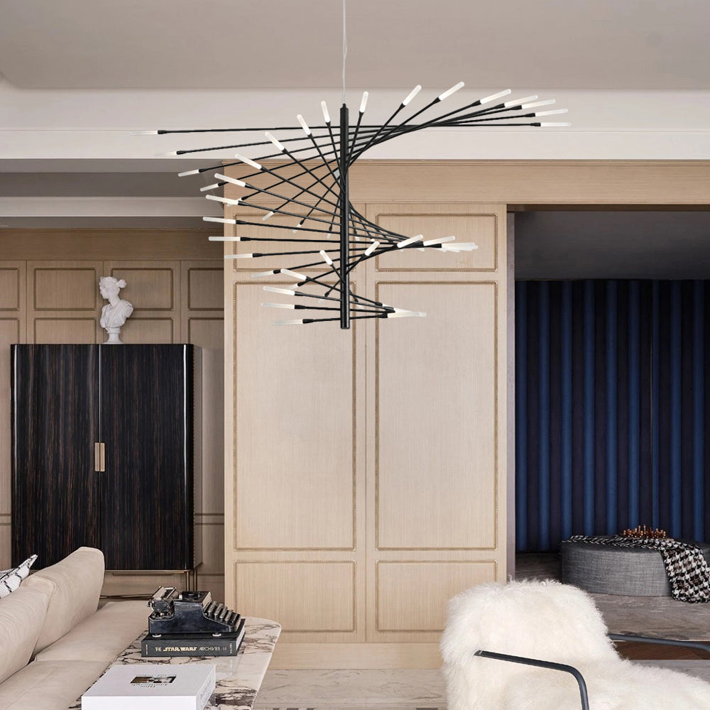 Arisha Modern Chandelier Rotating Fireworks, Black/Gold, Living Room/Art Gallery - Neutralighting