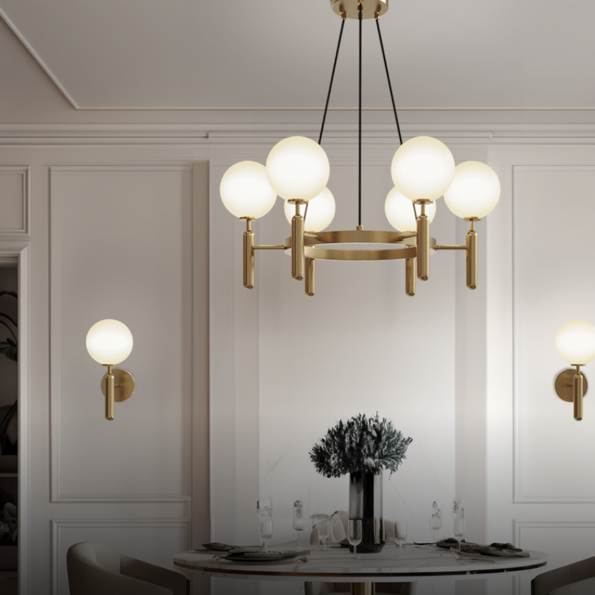 Kristy Design Ball Glass/Metal Pendant Light Gold White - Neutralighting