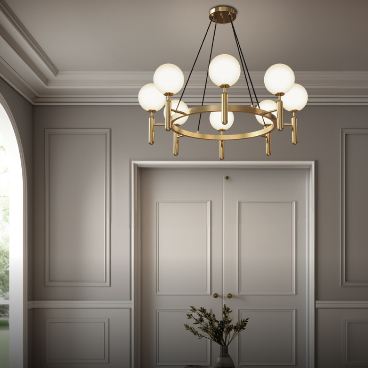 Kristy Design Ball Glass/Metal Pendant Light Gold White - Neutralighting
