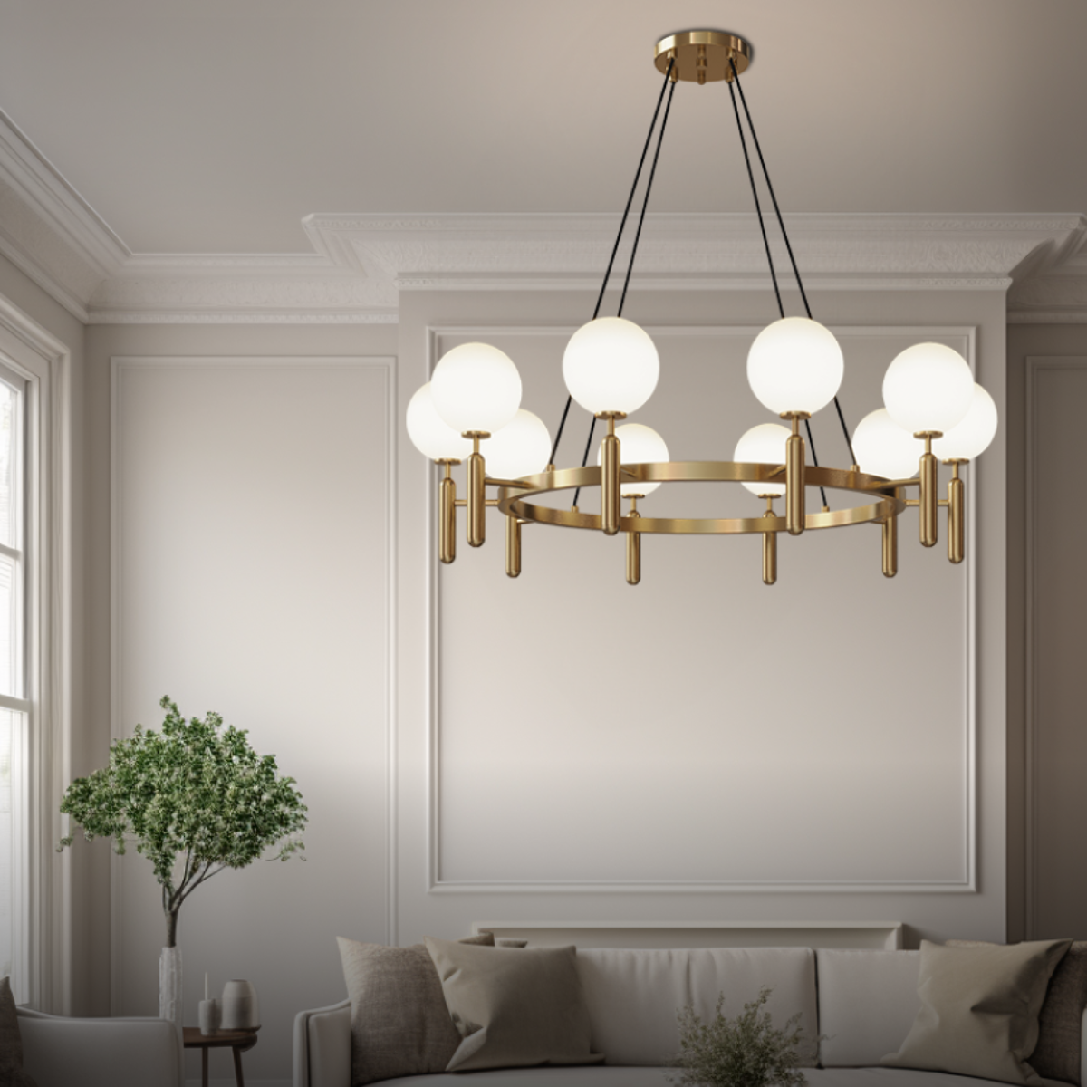 Kristy Design Ball Glass/Metal Pendant Light Gold White - Neutralighting