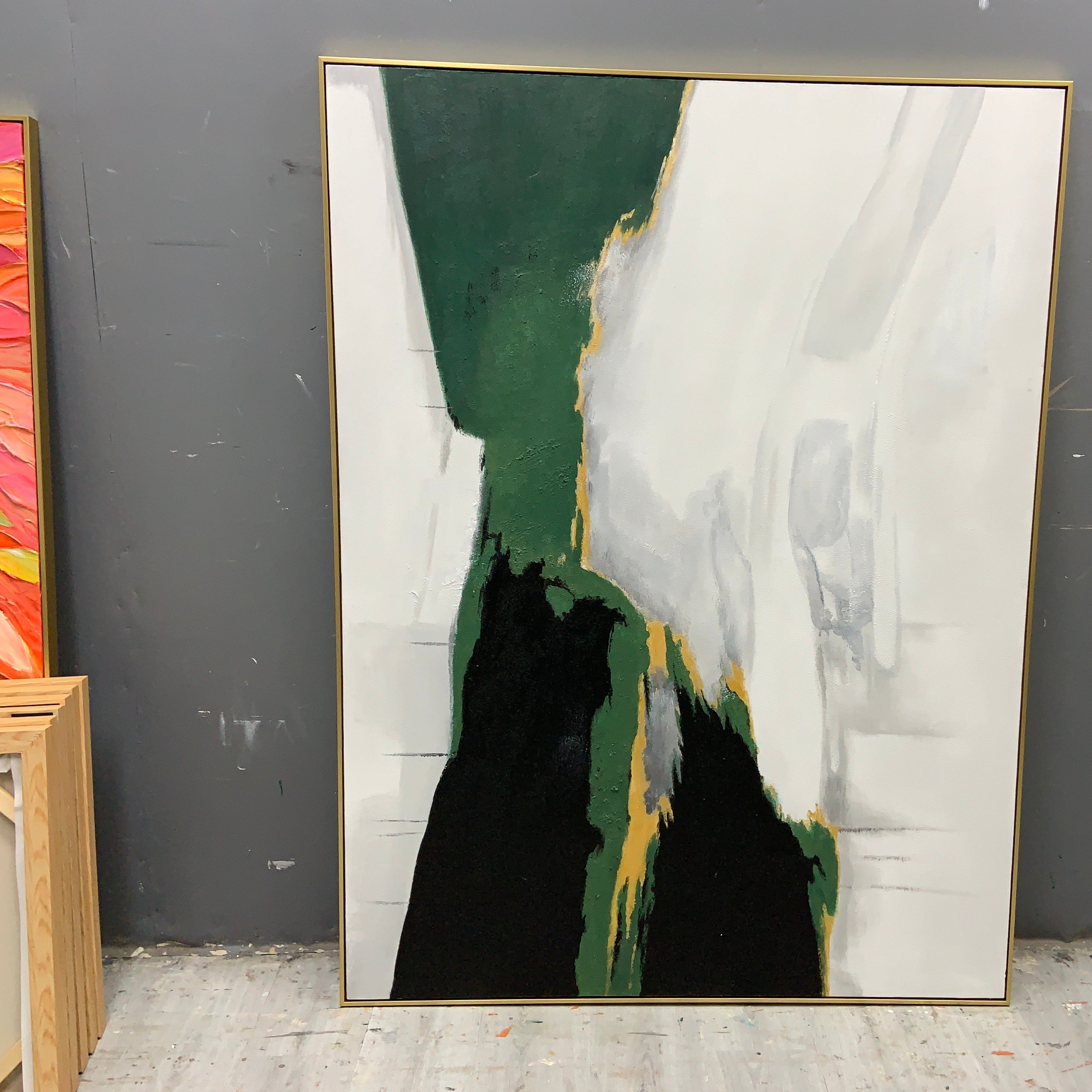 Green And Gold Abstract Painting ABAV133 - Neutralighting