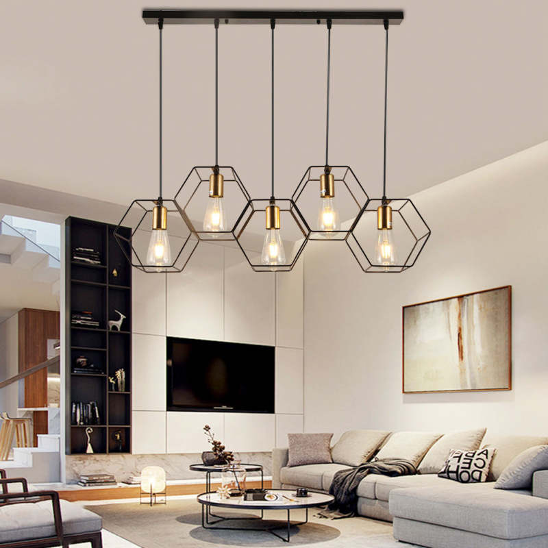 Arisha Rustic Farmhouse Geometry 3/5 Light Pendant Light, Black - Neutralighting