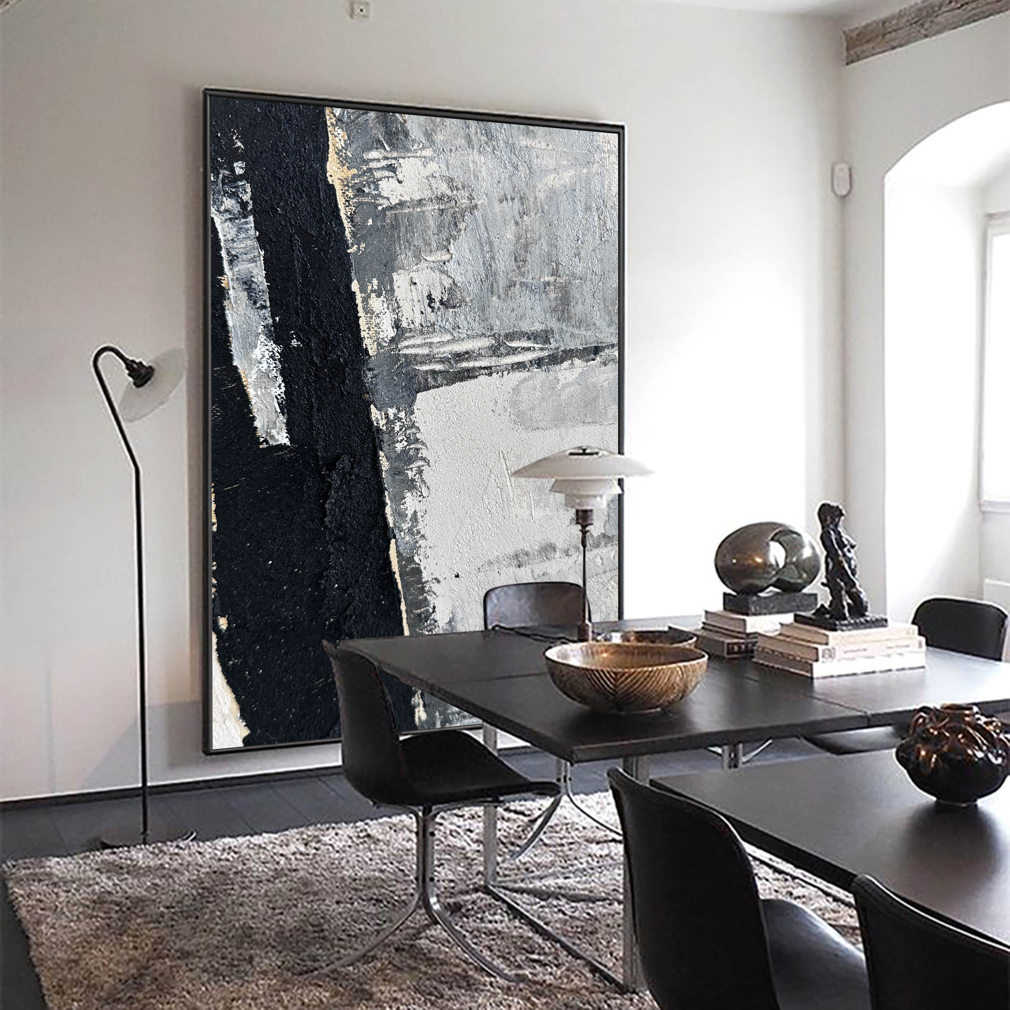 Abstract Black Gray Textured Oil Painting