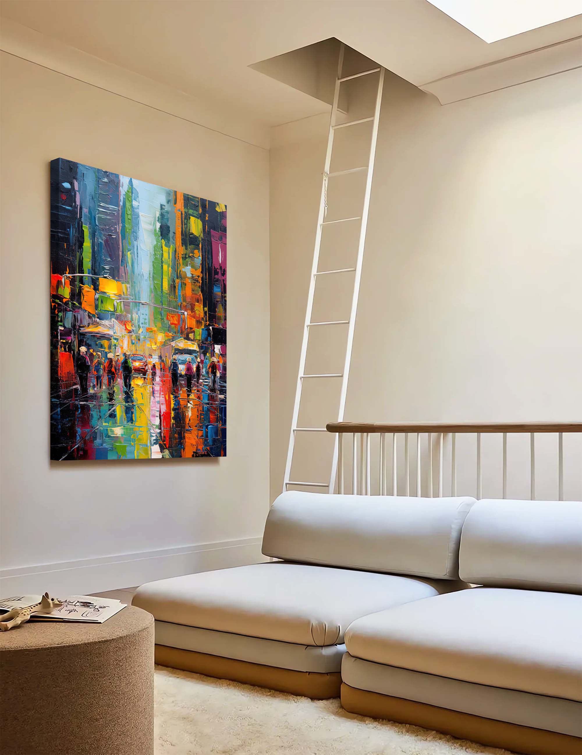 Wall Art Colorful City Street Abstract Impasto Texture Living Room | Neutralighting