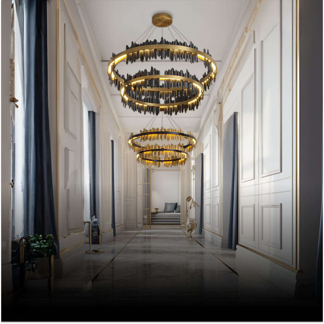 Kristy Industrial Chandelier Cylindrical Metal Black Gold Living Room - Neutralighting