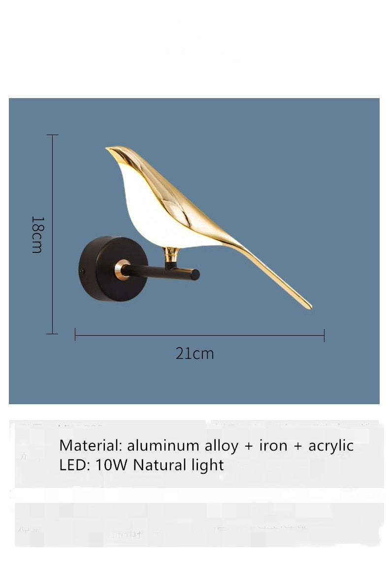 Arisha Minimalist Magpie Bird Metal Wall Lamp, Bedroom - Neutralighting