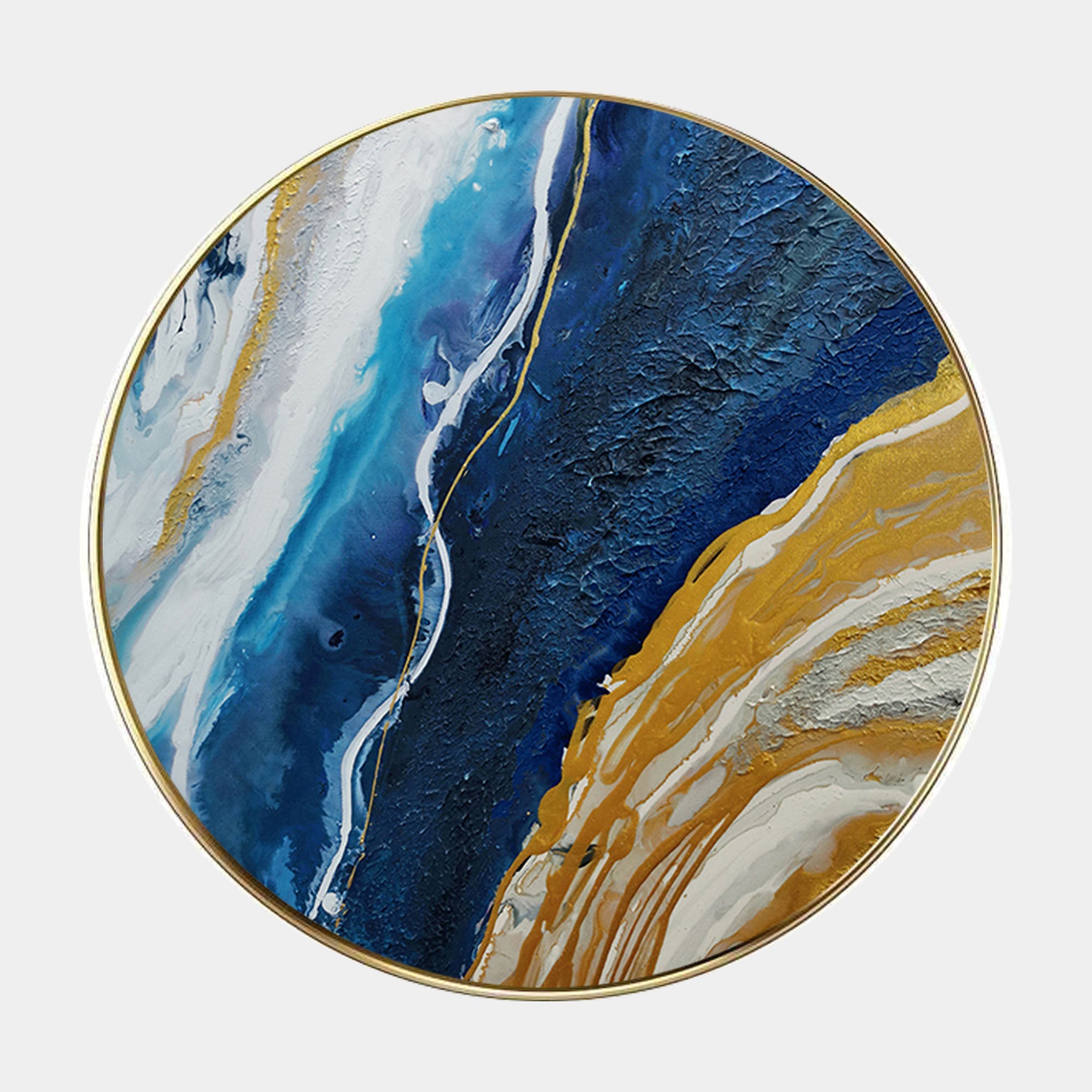 Wall Art Blue Gold Round Abstract Marble Modern Texture Living Room | Neutralighting