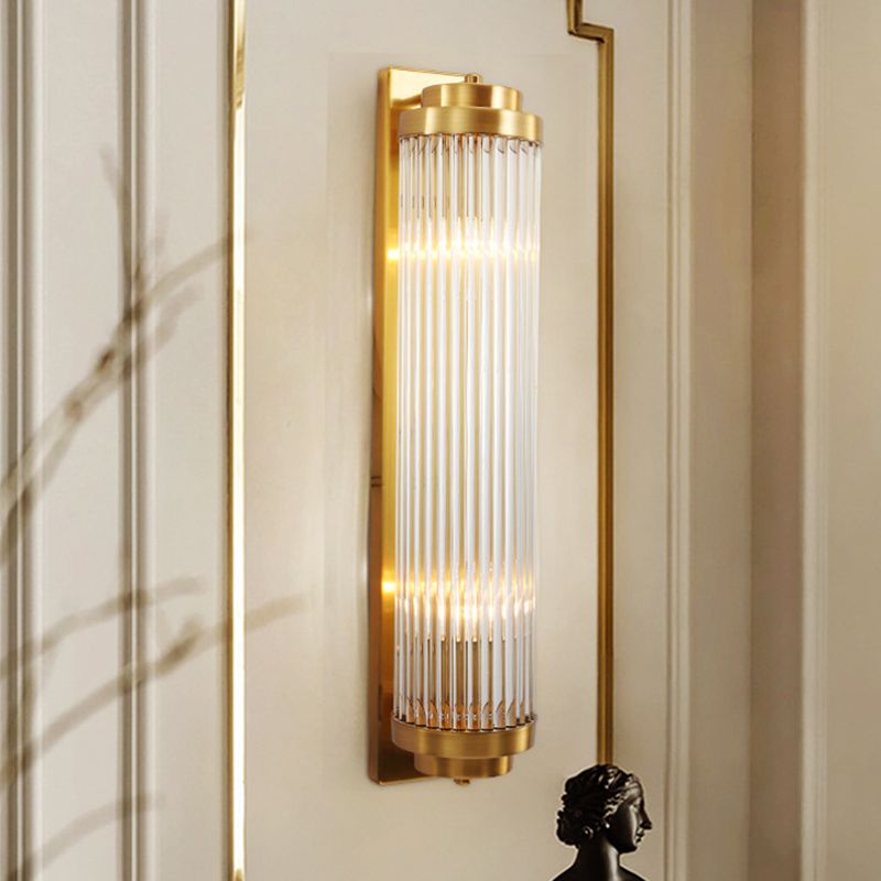 Ray Modern Cylindrical Metal/Crystal Wall Lamp, Gold - Neutralighting