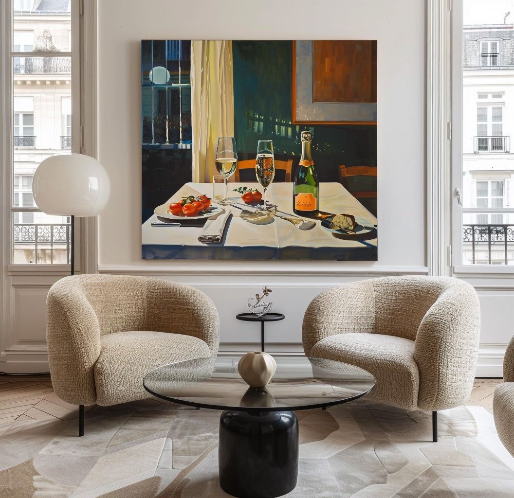 Intimate Dinner Table Vintage Painting