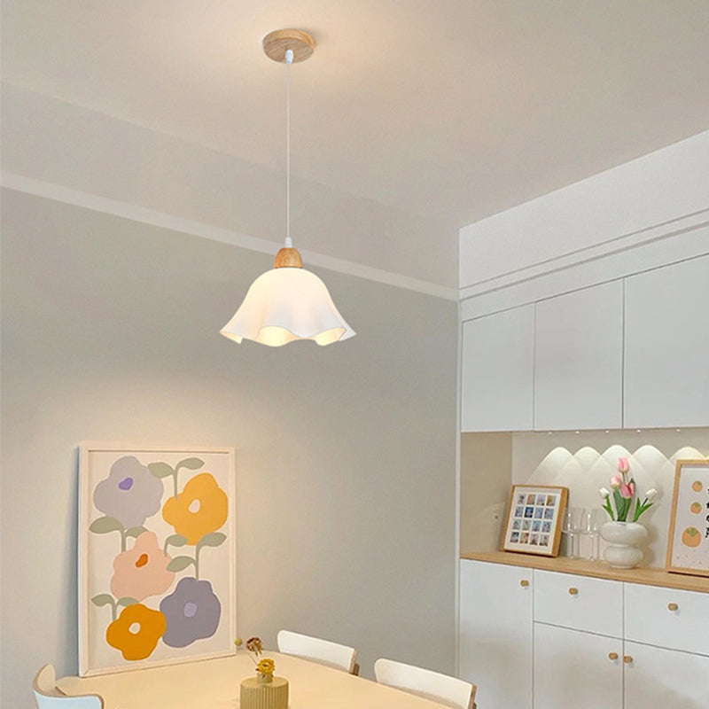 Muto Minimalist Flower Acrylic/Wood Pendant Light, White - Neutralighting