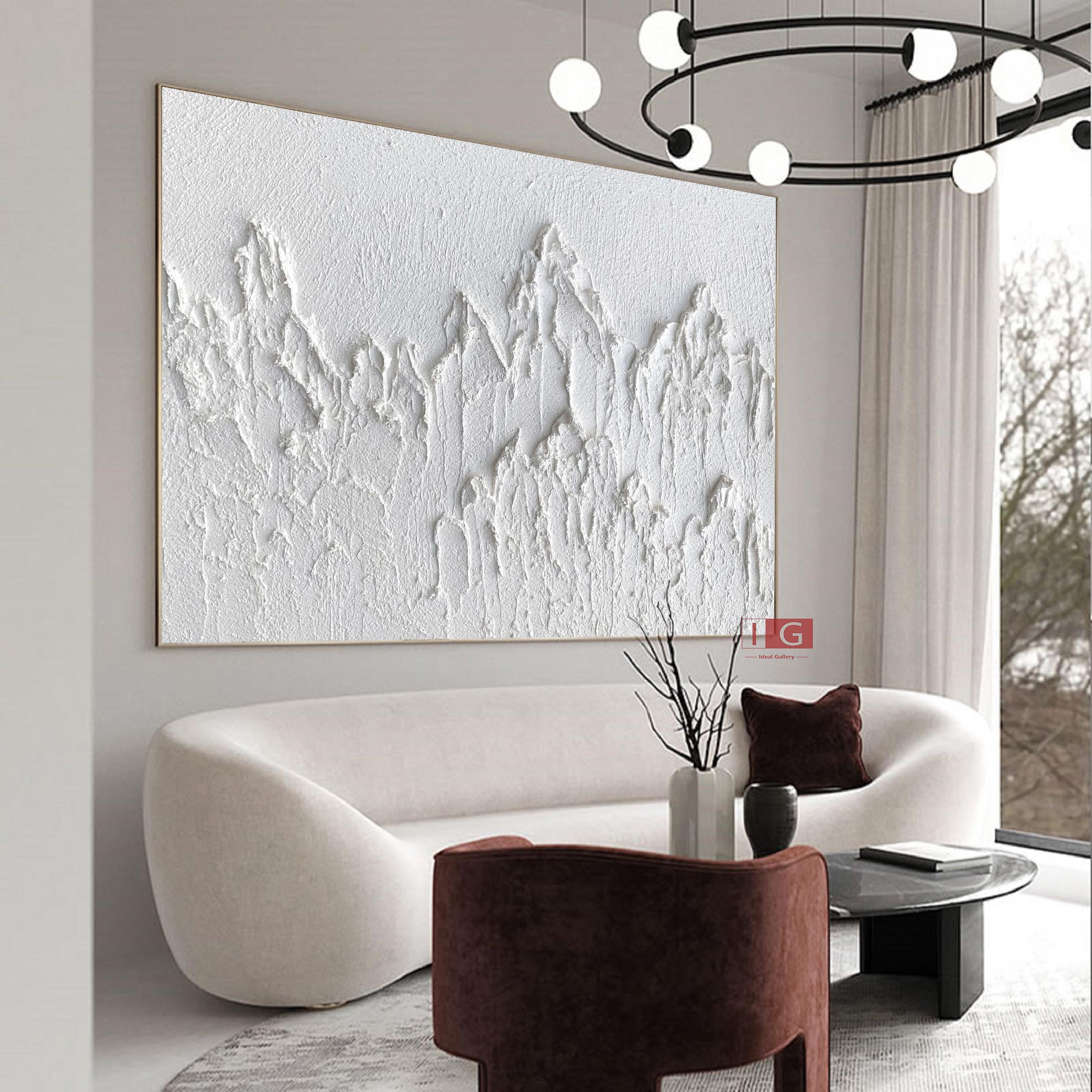 Minimalist White Mountain Textured Canvas Wall Art