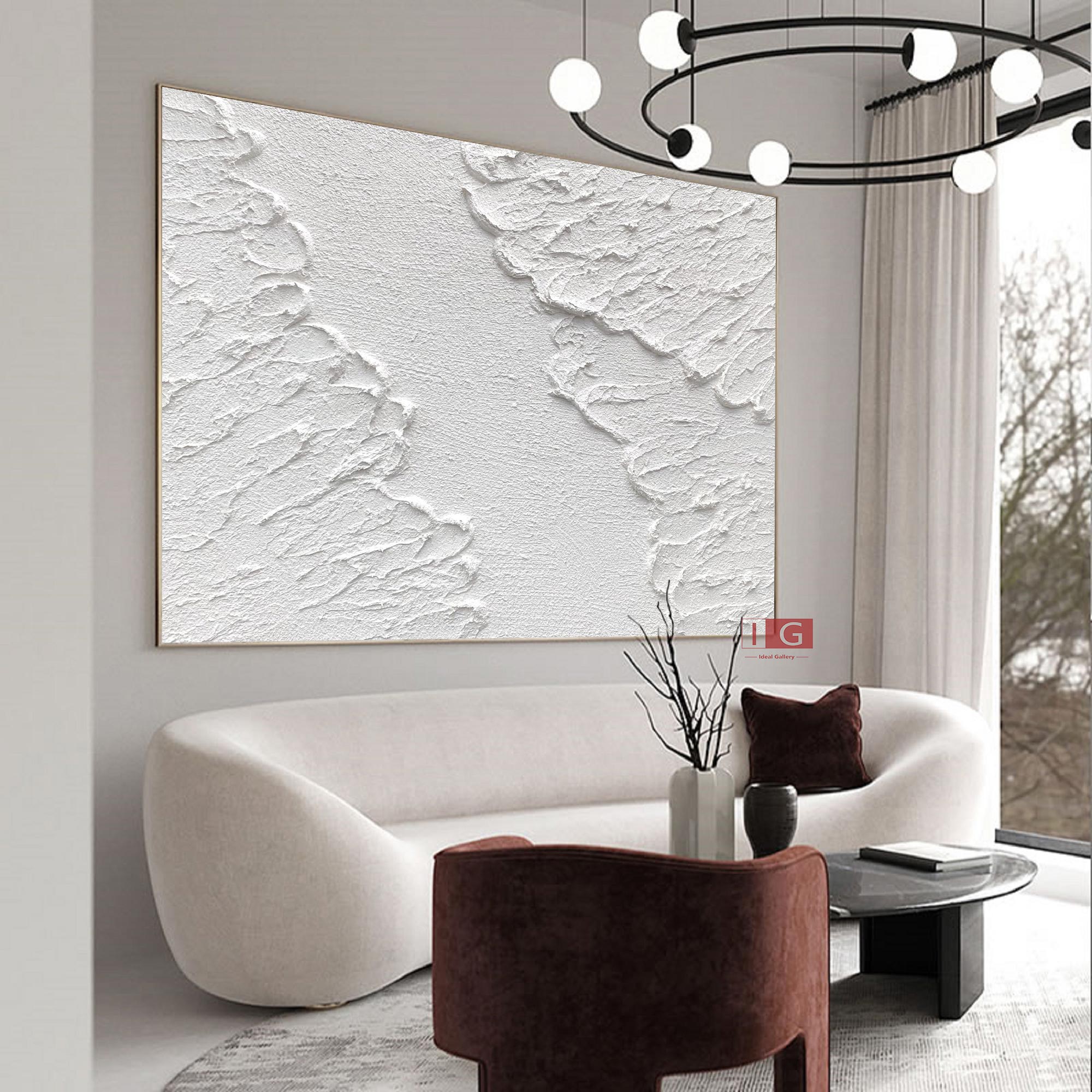 Large 3D Textured White Abstract Relief Oil Acrylic Linen Canvas Painting
