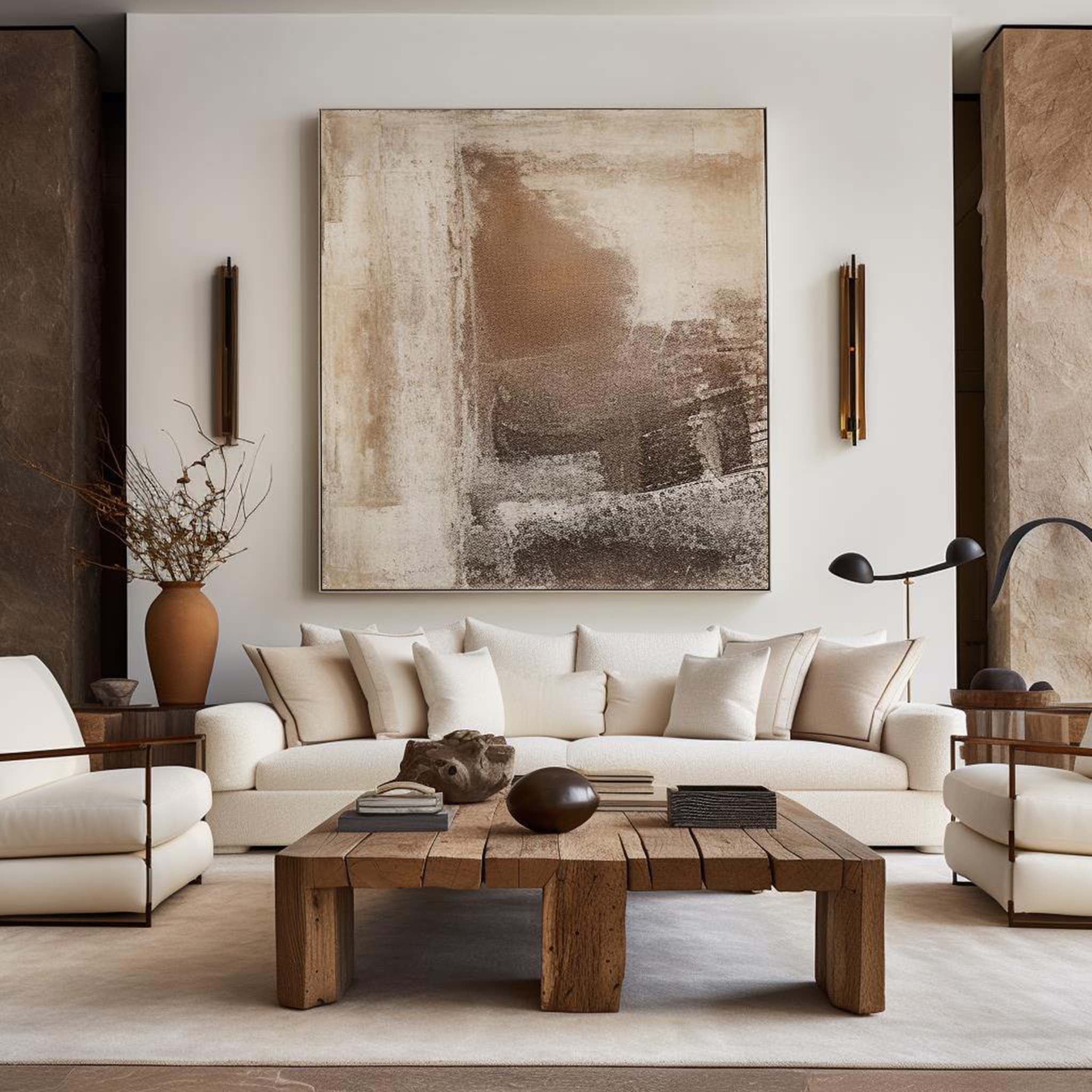Beige Brown Textured Abstract Painting