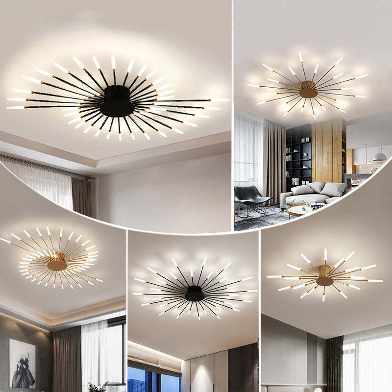 Wesley Flush-Mount Ceiling Light Fireworks, Black/Gold